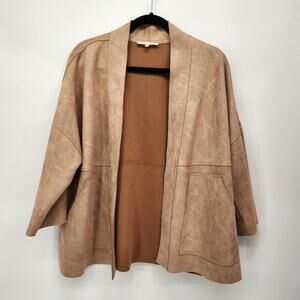 Anthropologie Solitaire Tan Faux Suede Open Oversized Jacket Women's Blazer  M